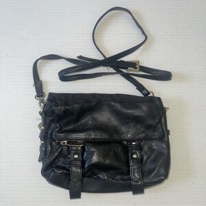 Joelle Hawkins Black Leather Crossbody Strap Zipper Bag Purse